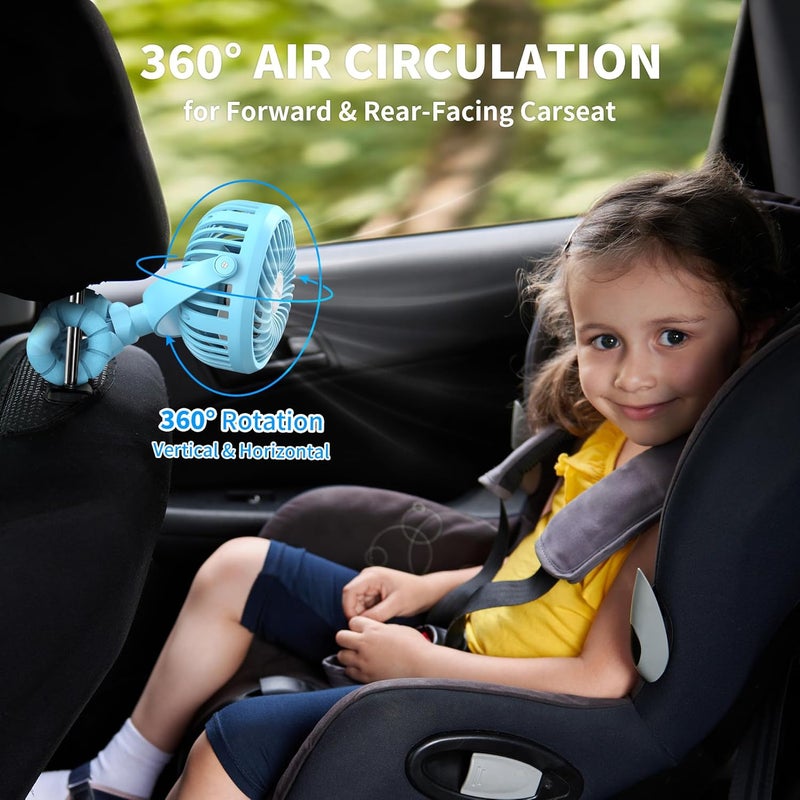 AMACOOL Battery Operated Stroller Fan Flexible Tripod Clip On Fan with 3 Speeds and Rotatable Handheld Personal Fans for Car Seat Crib Bike Treadmill (Blue) - Image 5